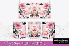 Pink Watercolor Flowers Mug Wrap - Floral Mug Sublimation Product Image 1