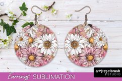 Watercolor Flowers Earrings, Pink Floral Earring Sublimation Product Image 1