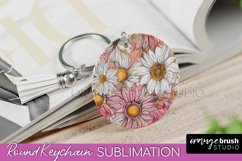 Pink Flowers Keychain, Floral Keychain Sublimation Design Product Image 1
