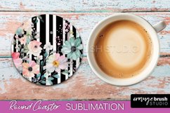 Watercolor Flowers Round Coaster - Floral Pink Sublimation Product Image 1