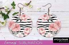 Watercolor Flowers Earrings, Pink Floral Earring Sublimation Product Image 1