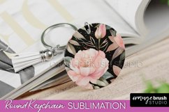 Pink Flowers Keychain, Floral Keychain Sublimation Design Product Image 1