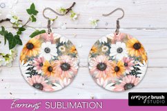 Watercolor Flowers Earrings, Pink Floral Earring Sublimation Product Image 1