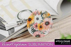 Pink Flowers Keychain, Floral Keychain Sublimation Design Product Image 1