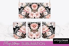 Pink Watercolor Flowers Mug Wrap - Floral Mug Sublimation Product Image 1