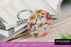 Pink Flowers Keychain, Floral Keychain Sublimation Design Product Image 1