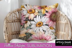 Watercolor Flowers Pillow Cover - Summer Pillow Sublimation Product Image 1