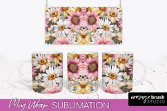 Pink Watercolor Flowers Mug Wrap - Floral Mug Sublimation Product Image 1