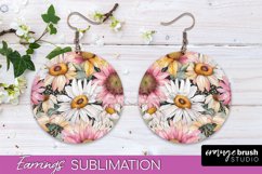 Watercolor Flowers Earrings, Pink Floral Earring Sublimation Product Image 1