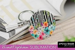 Pink Flowers Keychain, Floral Keychain Sublimation Design Product Image 1