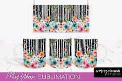 Pink Watercolor Flowers Mug Wrap - Floral Mug Sublimation Product Image 1