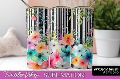 Floral Tumbler Wrap - Pink Flowers Watercolor Tumbler PNG Product Image 1