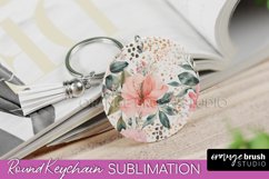 Pink Flowers Keychain, Floral Keychain Sublimation Design Product Image 1