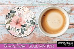 Watercolor Flowers Round Coaster - Floral Pink Sublimation Product Image 1