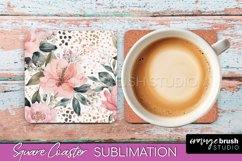 Watercolor Flowers Square Coaster - Floral Pink Sublimation Product Image 1