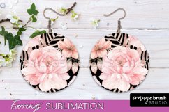 Watercolor Flowers Earrings, Pink Floral Earring Sublimation Product Image 1