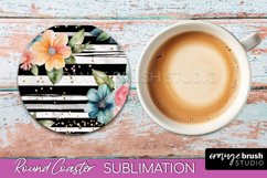 Watercolor Flowers Round Coaster - Floral Pink Sublimation Product Image 1