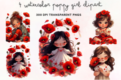 Watercolor Poppy Girl Clipart PNG Product Image 1