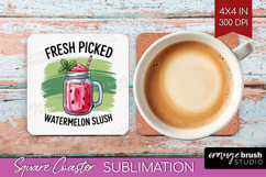 Watermelon Slush Cocktail Square Coaster Summer Drink PNG Product Image 1