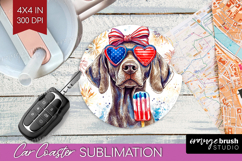 Weimaraner Dog Car Coaster 4th Of July Coaster PNG Product Image 1