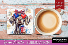 Weimaraner Dog Square Coaster 4th Of July Coaster PNG Product Image 1