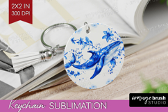 Whale Floral Keychain PNG Blue Flowers Keychain Sublimation Product Image 1