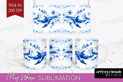 Whale Floral Mug Wrap Blue Flowers Mug PNG Sublimation Product Image 1