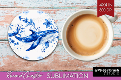 Whale Floral Round Coaster Blue Flowers Coaster PNG Product Image 1