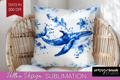 Whale Floral Pillow Sublimation Blue Flowers Pillow Cover Product Image 1