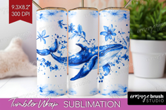 Whale Floral Tumbler Wrap Blue Flowers Tumbler PNG Product Image 1