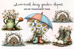 Whimsical Daisy Garden Clipart PNG Product Image 1
