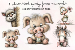 Whimsical Quirky Farm Animals Clipart PNG Product Image 1