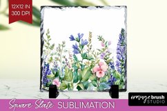 Wildflowers Slate PNG - Watercolor Flowers Square Slate Product Image 1
