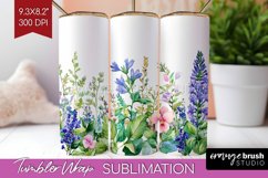 Wildflowers Tumbler Wrap - Watercolor Flowers Tumbler PNG Product Image 1