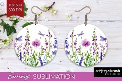 Wildflowers Round Earrings - Watercolor Flowers PNG Product Image 1