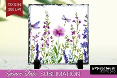 Wildflowers Slate PNG - Watercolor Flowers Square Slate Product Image 1