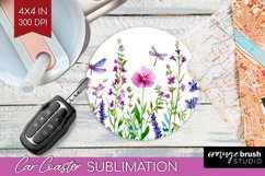 Wildflowers Car Coaster - Watercolor Flowers Coaster PNG Product Image 1