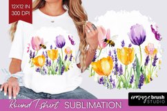 Wildflowers Round Tshirt Background - Watercolor Flowers PNG Product Image 1