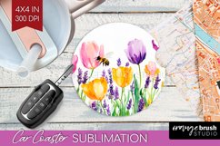Wildflowers Car Coaster - Watercolor Flowers Coaster PNG Product Image 1