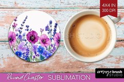Wildflowers Round Coaster - Watercolor Flowers Coaster PNG Product Image 1