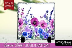 Wildflowers Slate PNG - Watercolor Flowers Square Slate Product Image 1