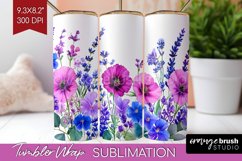 Wildflowers Tumbler Wrap - Watercolor Flowers Tumbler PNG Product Image 1