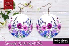 Wildflowers Round Earrings - Watercolor Flowers PNG Product Image 1