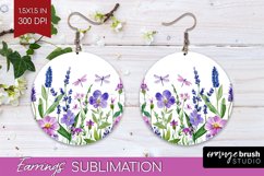 Wildflowers Round Earrings - Watercolor Flowers PNG Product Image 1
