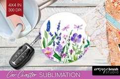 Wildflowers Car Coaster - Watercolor Flowers Coaster PNG Product Image 1