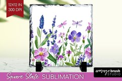 Wildflowers Slate PNG - Watercolor Flowers Square Slate Product Image 1
