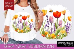 Wildflowers Round Tshirt Background - Watercolor Flowers PNG Product Image 1