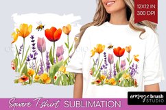 Wildflowers Square Tshirt Background - Watercolor Flowers Product Image 1