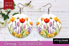 Wildflowers Round Earrings - Watercolor Flowers PNG Product Image 1