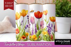 Wildflowers Tumbler Wrap - Watercolor Flowers Tumbler PNG Product Image 1